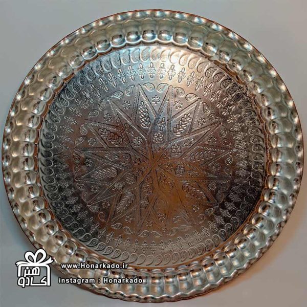 سینی گرد طرحدار سفید-سایز7-45سانتیمتر| سینی گرد مسی