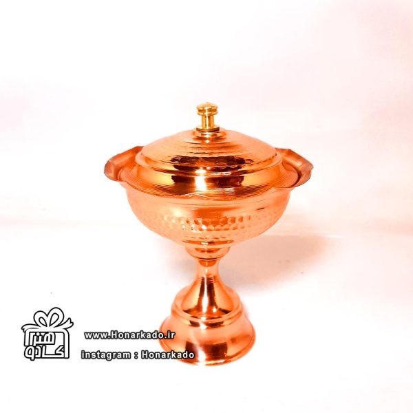 قندان مسی دربدار پایه دار  11سانتی